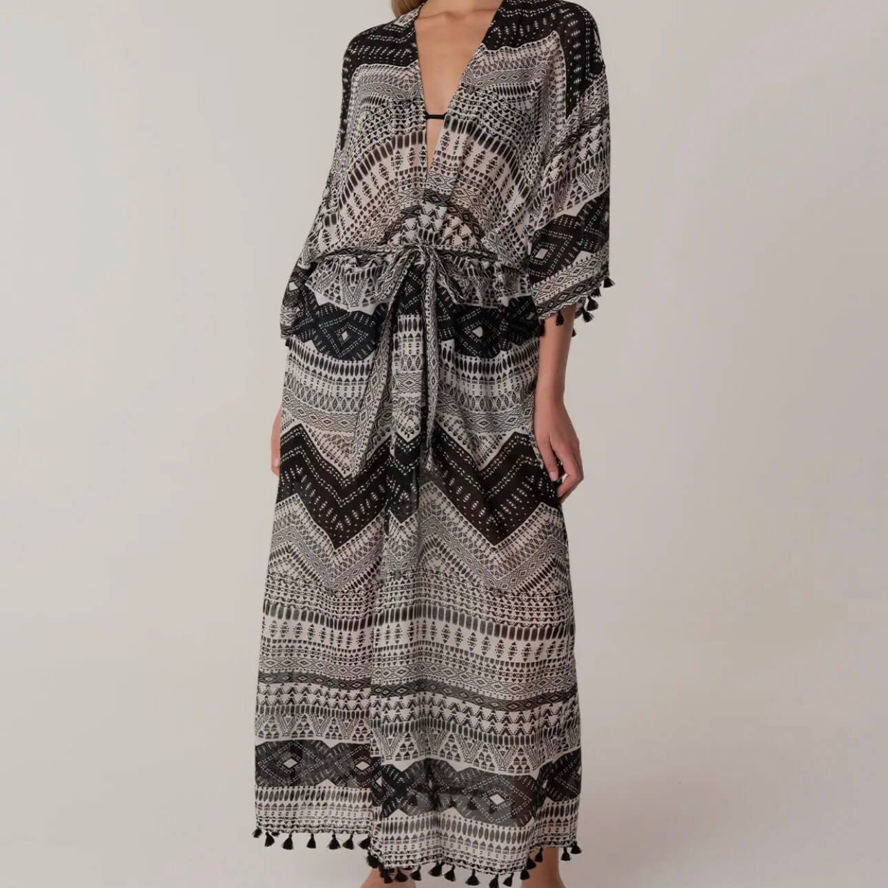 Black and White Sheer Boho Kimono