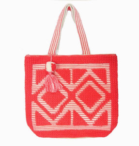 Boho Pom Pom Woven Tote