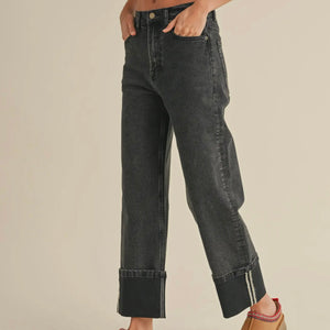 Cuffed Black Denim Pant