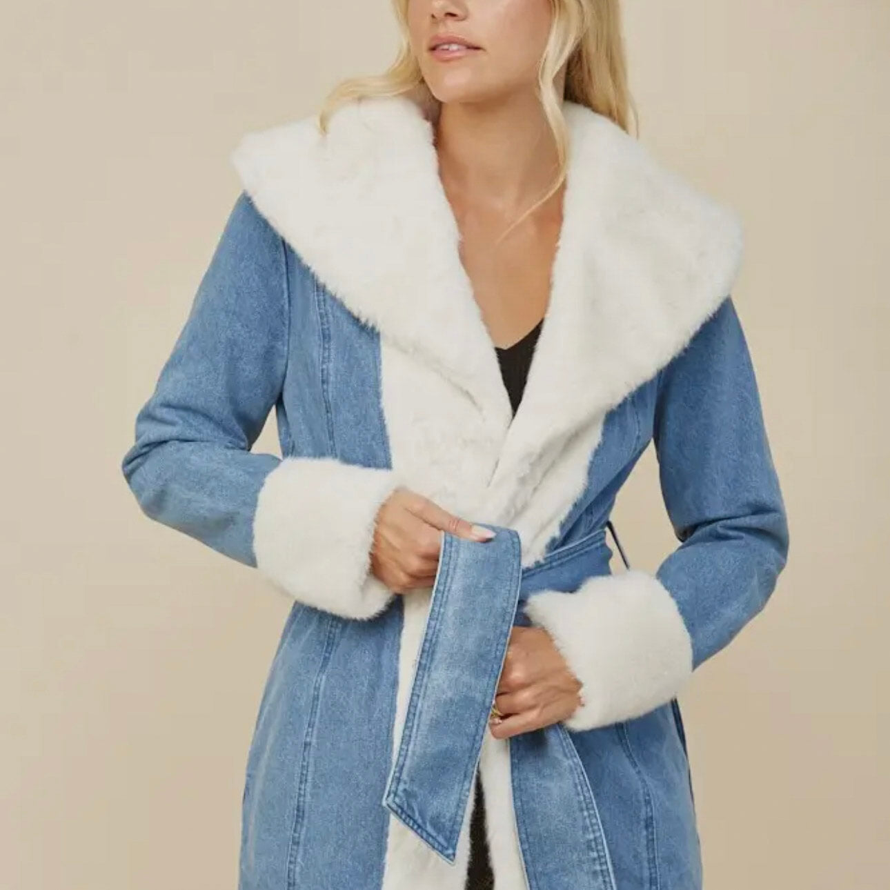 Faux Fur Denim Coat