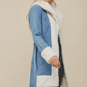 Faux Fur Denim Coat