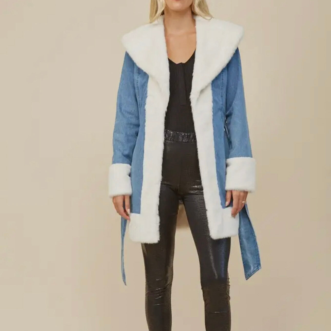 Faux Fur Denim Coat