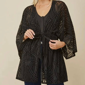 Geo Velvet Burnout Bell Sleeve Kimono