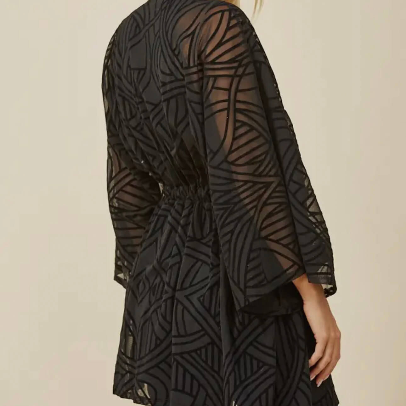 Geo Velvet Burnout Bell Sleeve Kimono