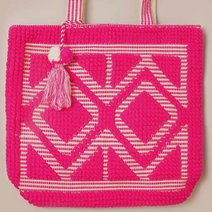 Boho Pom Pom Woven Tote