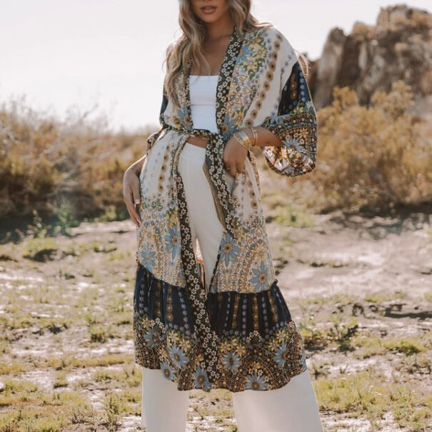 Open-Front Floral Kimono