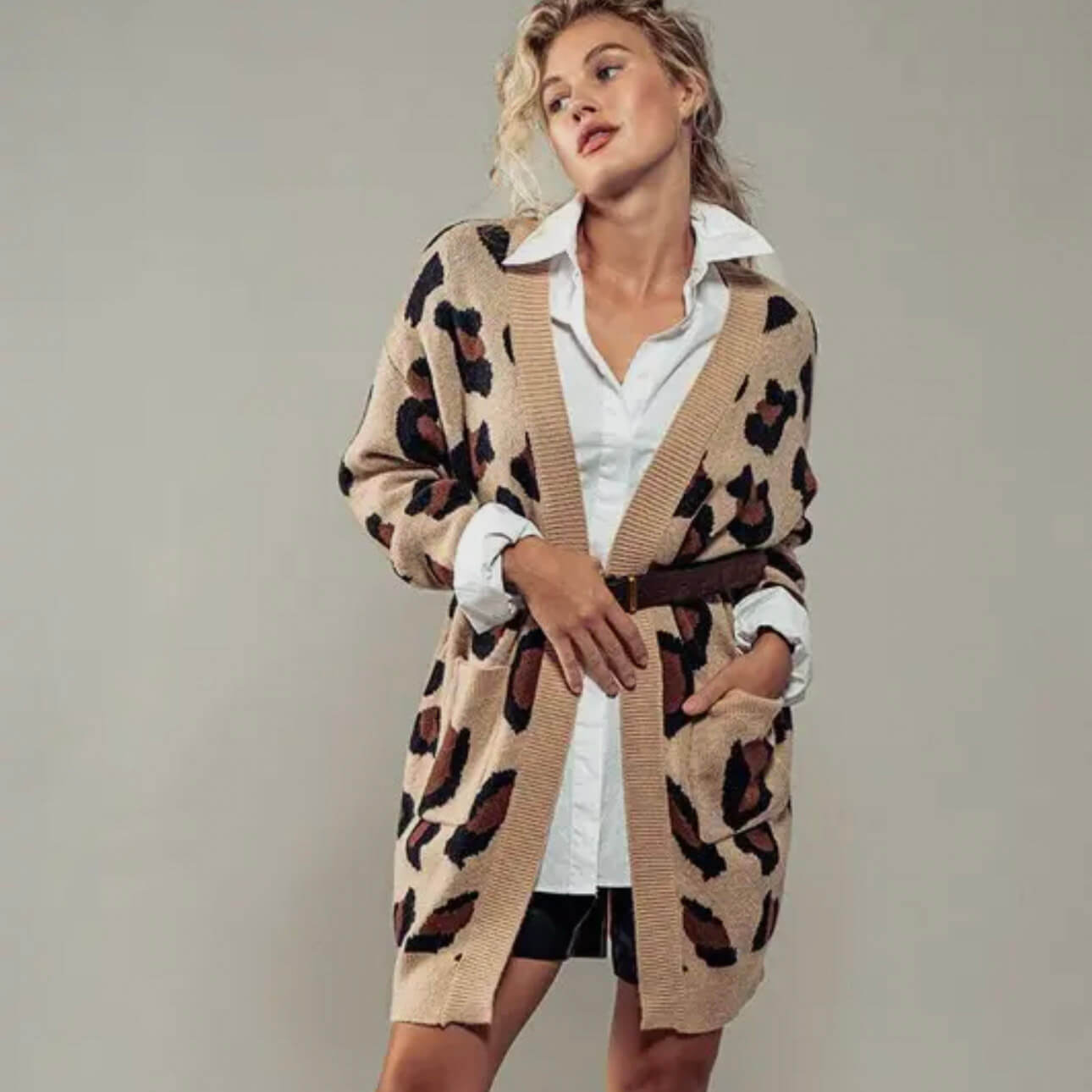 Animal Print Oversized Open Cardigan