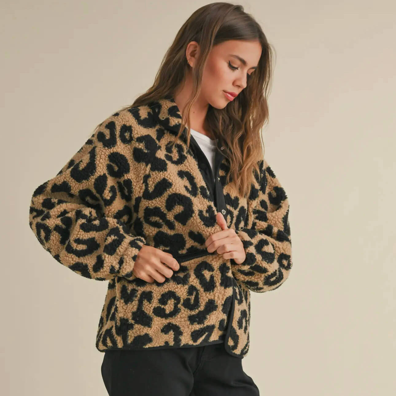 Leopard Pattern Sherpa Jacket