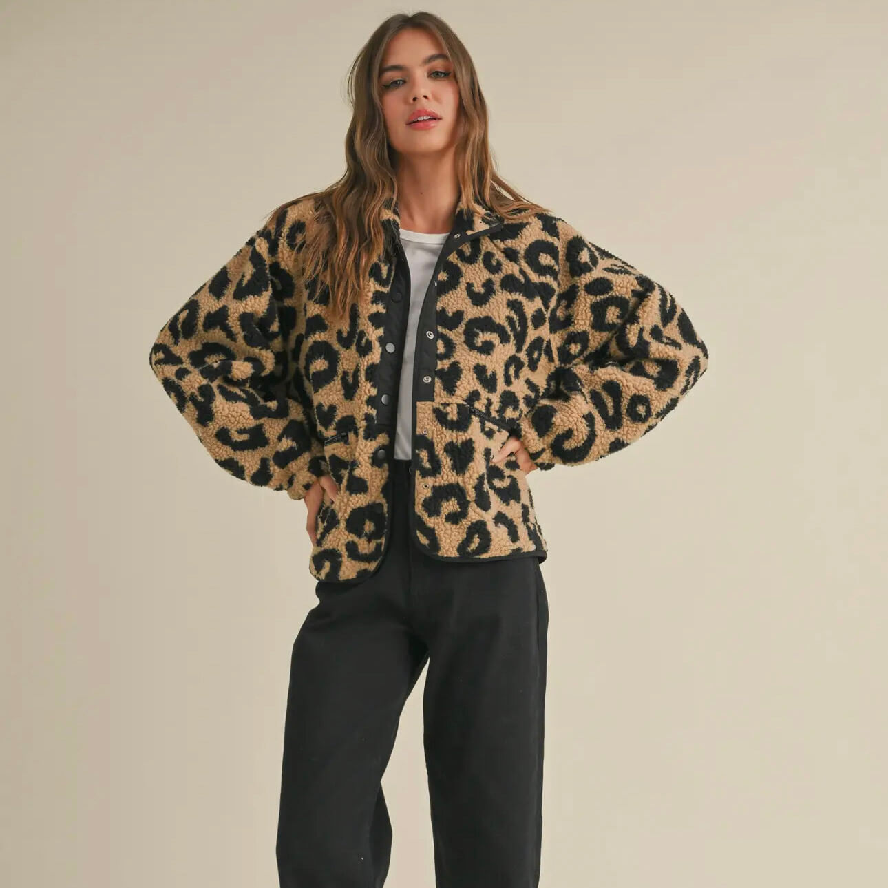 Leopard Pattern Sherpa Jacket