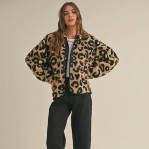 Leopard Pattern Sherpa Jacket