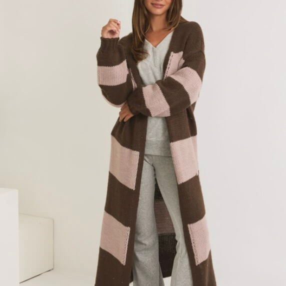 Long Line Striped Open Cardigan