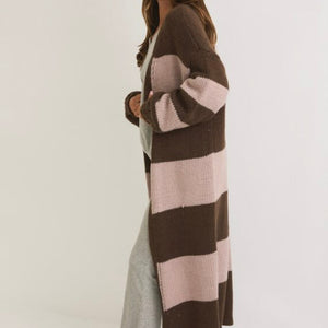 Long Line Striped Open Cardigan