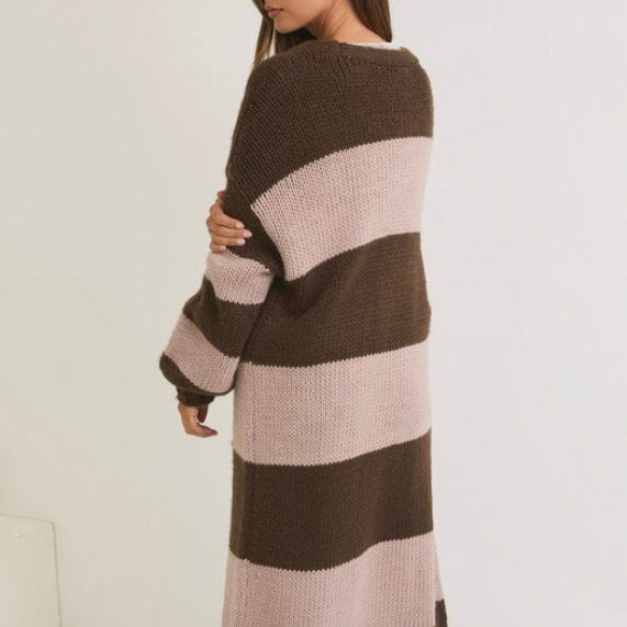 Long Line Striped Open Cardigan