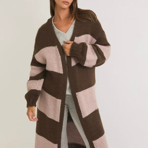 Long Line Striped Open Cardigan