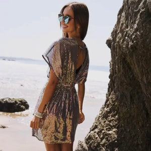 Sequin Plunge Neck Top Cover-up