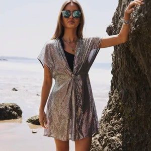 Sequin Plunge Neck Top Cover-up