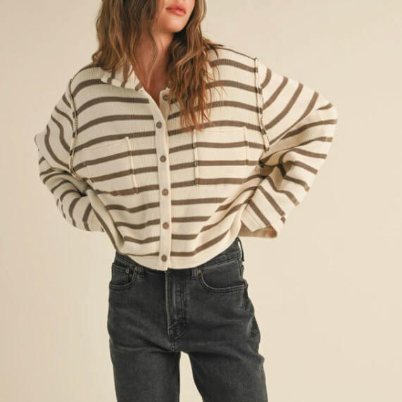 Stripe Button Front Cardigan