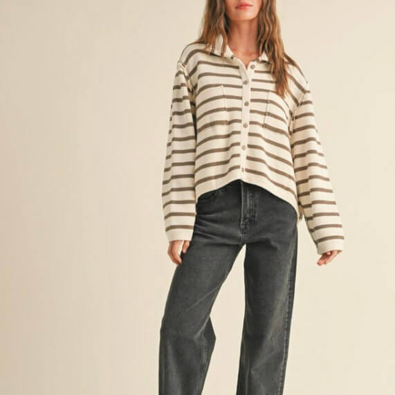 Stripe Button Front Cardigan