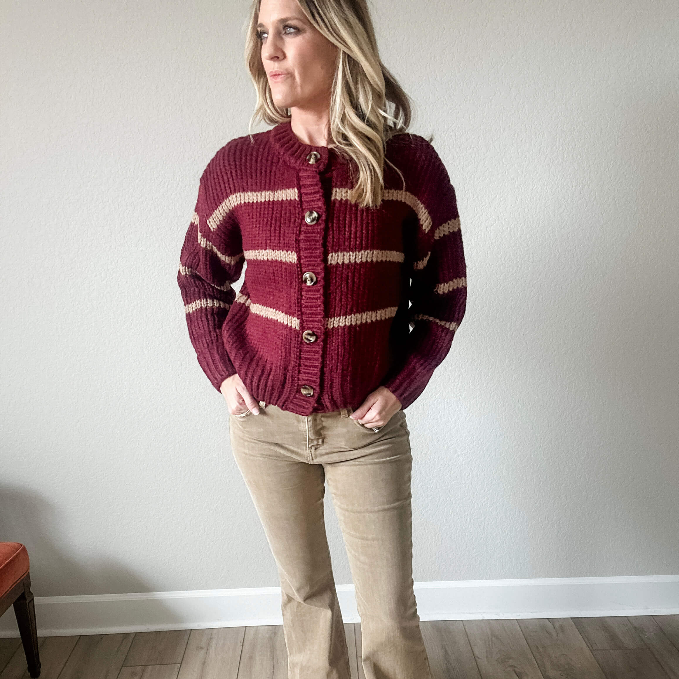 Striped Button Down Cardigan (Sangria)