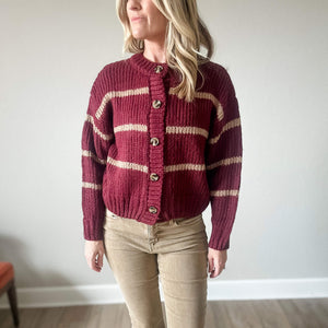 Striped Button Down Cardigan (Sangria)